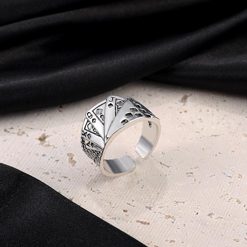 Retro Poker Ring For Men Zinc Alloy Color Punk Gothic Rock Hiphop Open Ring Unisex Accessories Handmade Designer Zircon Lover Gift
