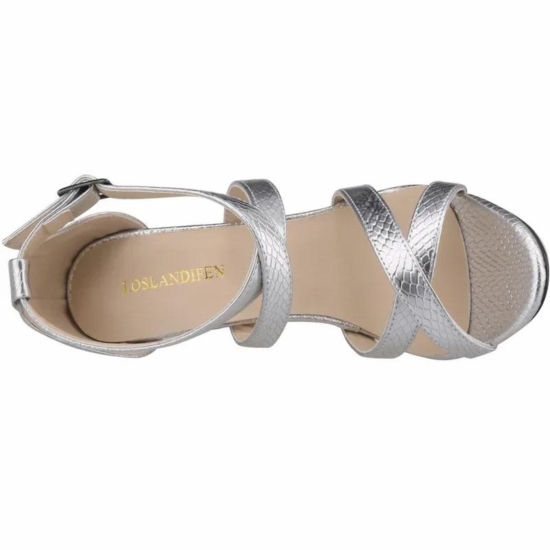 Women Sandals Stilettos Fashion Buckle Strap High Heels Sandal Crocodile Sexy 11cm Party Gold Silver Wedding Shoes Plus Size 42