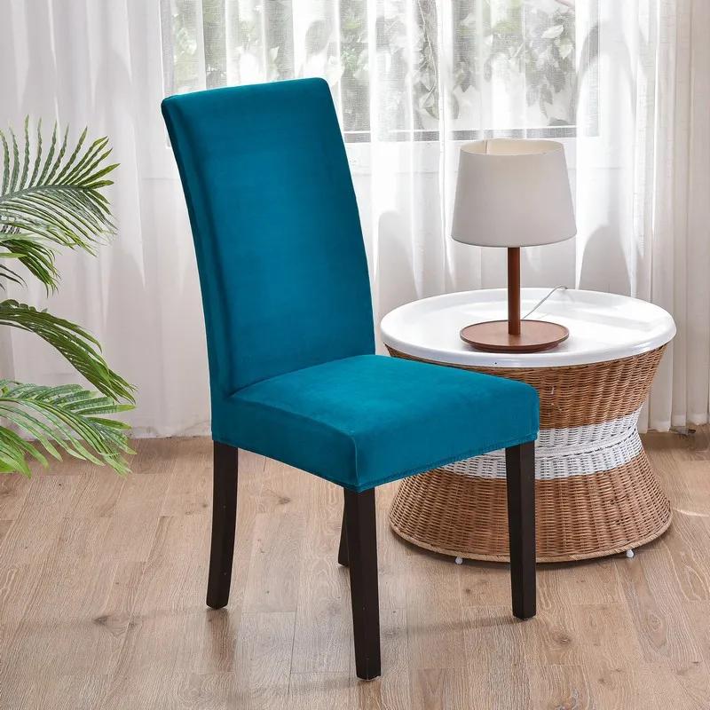 Soft Velvet Dining Chair Cover Universal Long Back Chair Slipcovers Elastic Seat Protector Case for Dining Room Home Decor