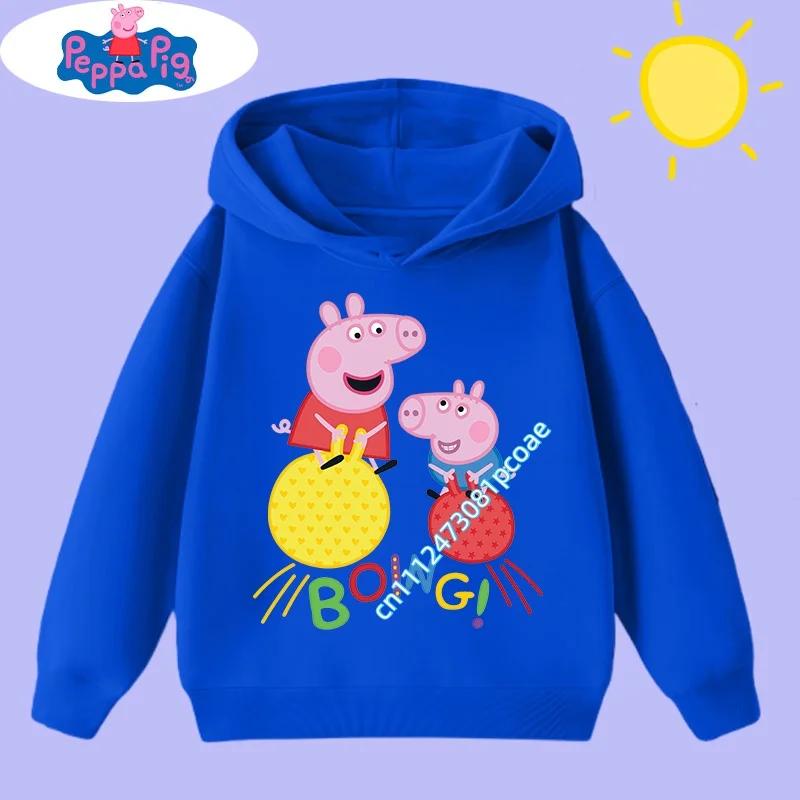 2026 New Peppa Pig children's hooded sweatshirt with cartoon print, boys' sports shirt, girls' casual top, children's clothing
