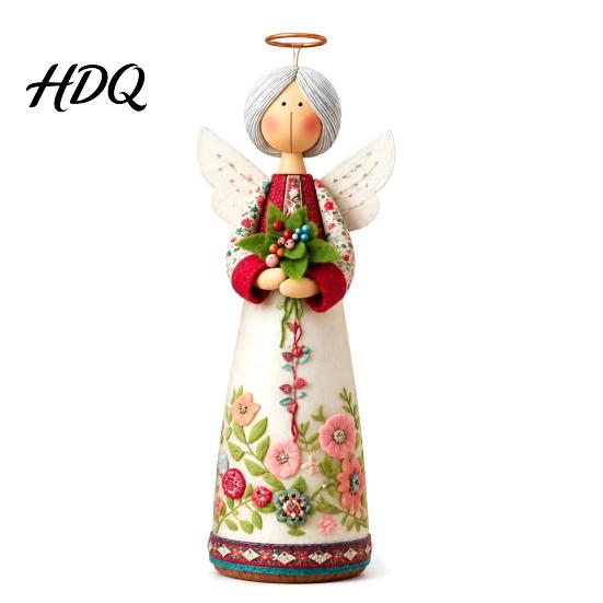 Fine Carving Ornament Vintage Floral Figurine Ornament Hand Carved Flower Angel Statue Decorative Figure with Wings Home Table Decoration for Living