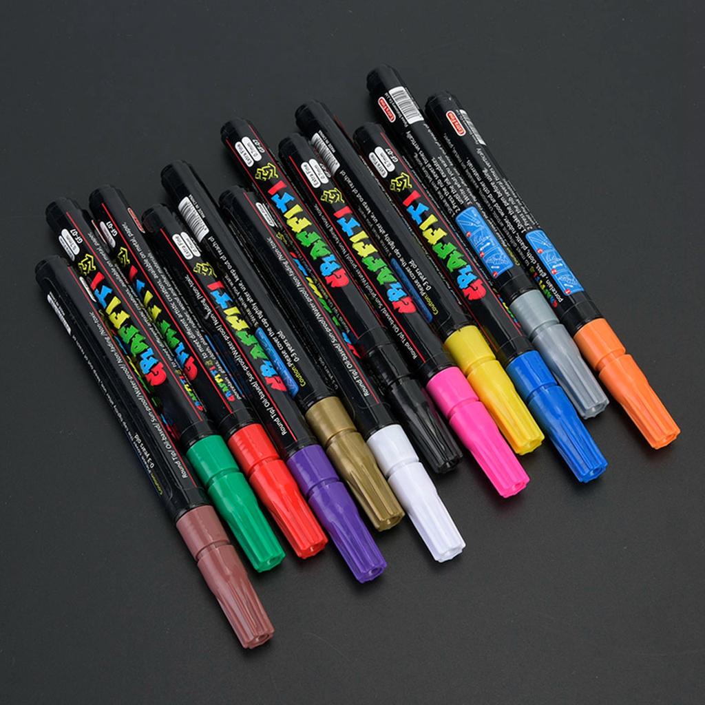 12 Color Acrylic Marker  DIY Album Graffiti Black Card Marker Water Based Paint Pen