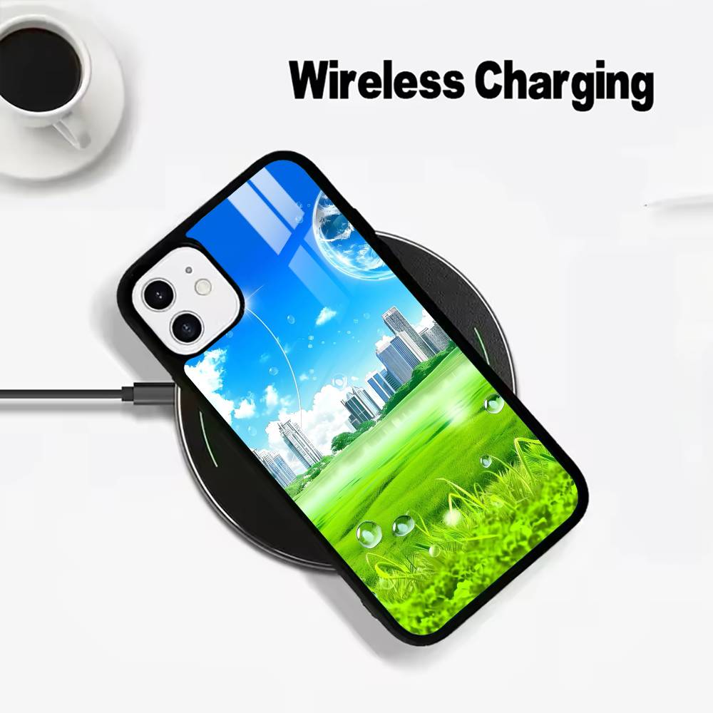 Retro-futurist design- Frutiger Aeroaesthetic- Wireless charging phone case compatible with iPhone 17/16/15/14/13/12/11