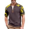 Men's Summer Camouflage Color Casual T-shirt Sports Breathable Zipper Collar Top