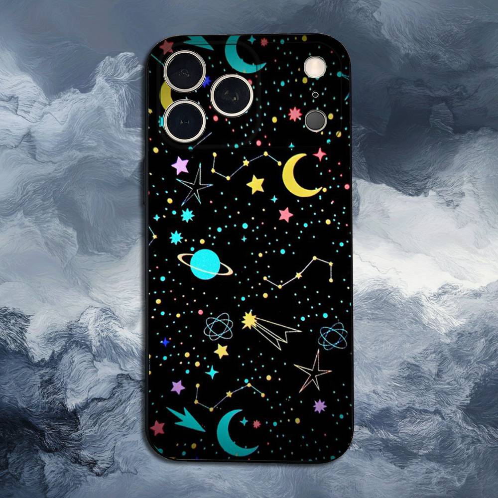 Starry Night Constellations Case For iPhone 12,14,15,16,17,13,11,X,Mini,Plus,Pro Max,8,7,XR,SE,XS,Soft Silicone Black