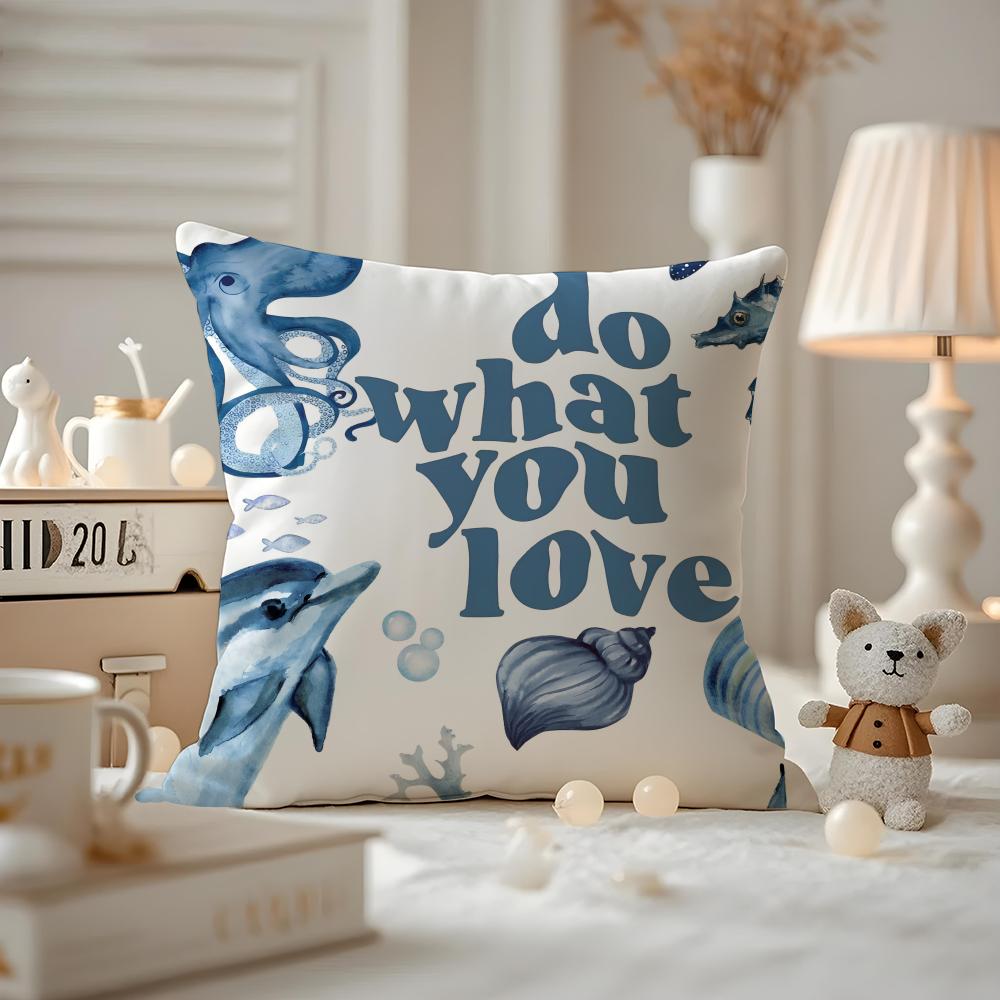 marine theme rudder anchor animals Cushion Cover Antidustmite Pillowcase Invisible zipper silky short plush Sofa cushion cover