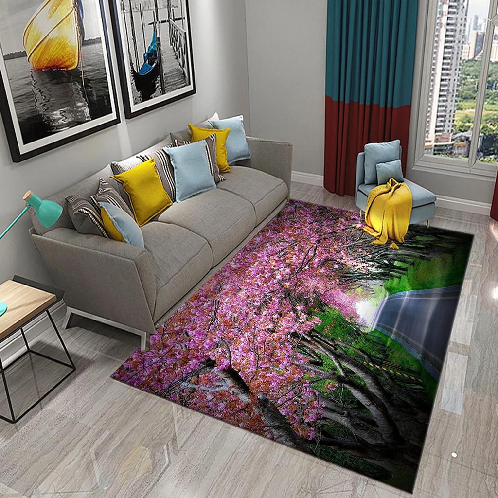 3D Garten Thema Teppich Bunte Blumen und Pflanzen Teppich für Schlafzimmer Bodenmatte Fußmatte Badezimmer Rutschfeste Matte Teppich Heimdeko