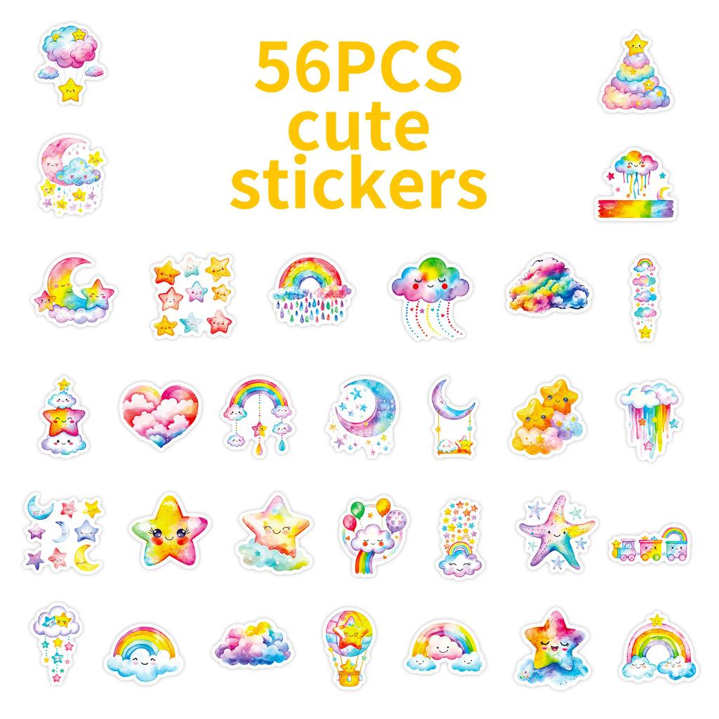 56 Cartoon Rainbow Stars Graffiti Stickers Colored Girl Heart Account Diary Decorative Material Stickers