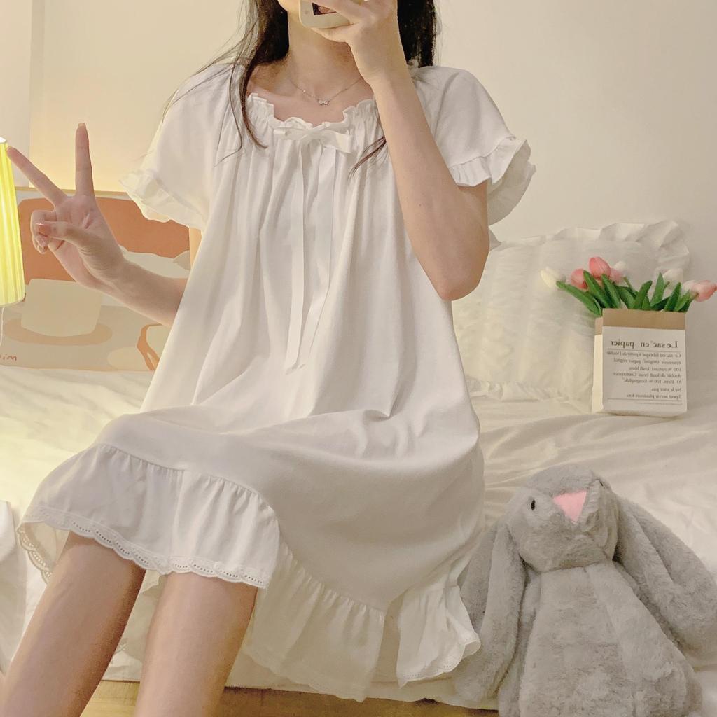 Girls' Short-Sleeve Princess Nightdress: Cute, Breathable, Summer Pajamas with Bowknot