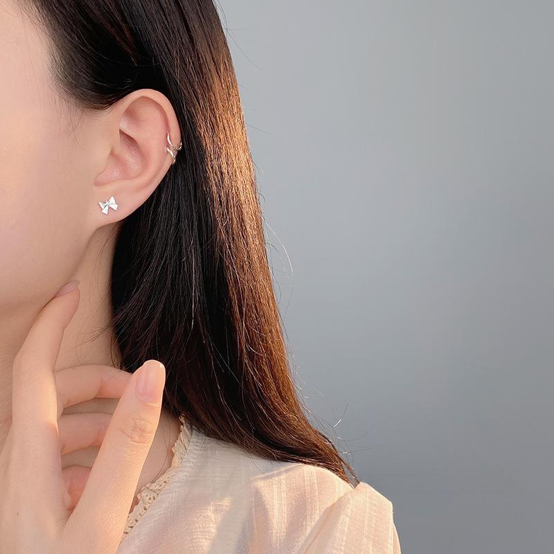 Cute Bow Stud Earrings for Women Sweet Girl Heart Student Party Prevention Earrings