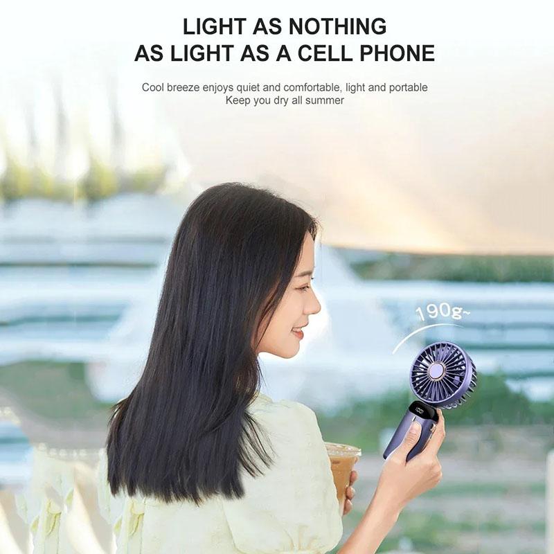 Handheld Mini Fan Foldable Portable Neck Hanging Fans 5 Speed USB Rechargeable Fan with Phone Stand and Display Screen 1800mAh