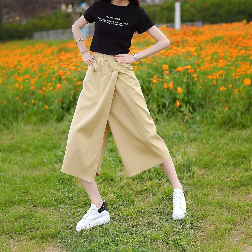 Hohe Taille Sommer Sonnenschutz Rockhose für Damen - Schlitz, Schlankmachend und Design für breite Hüften