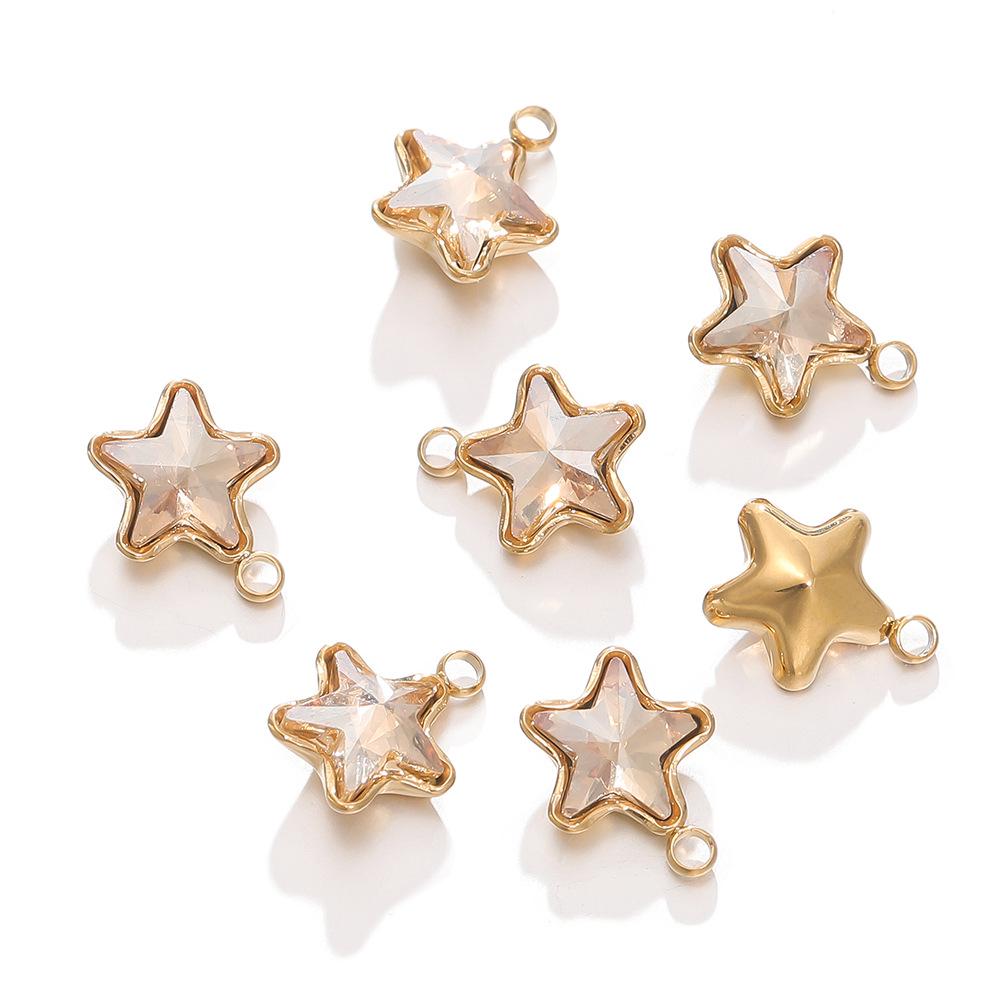 18k Gold-Plated Stainless Steel Star Pendant with Colorful Diamond-Accents - DIY Earring & Bracelet Jewelry Accessories