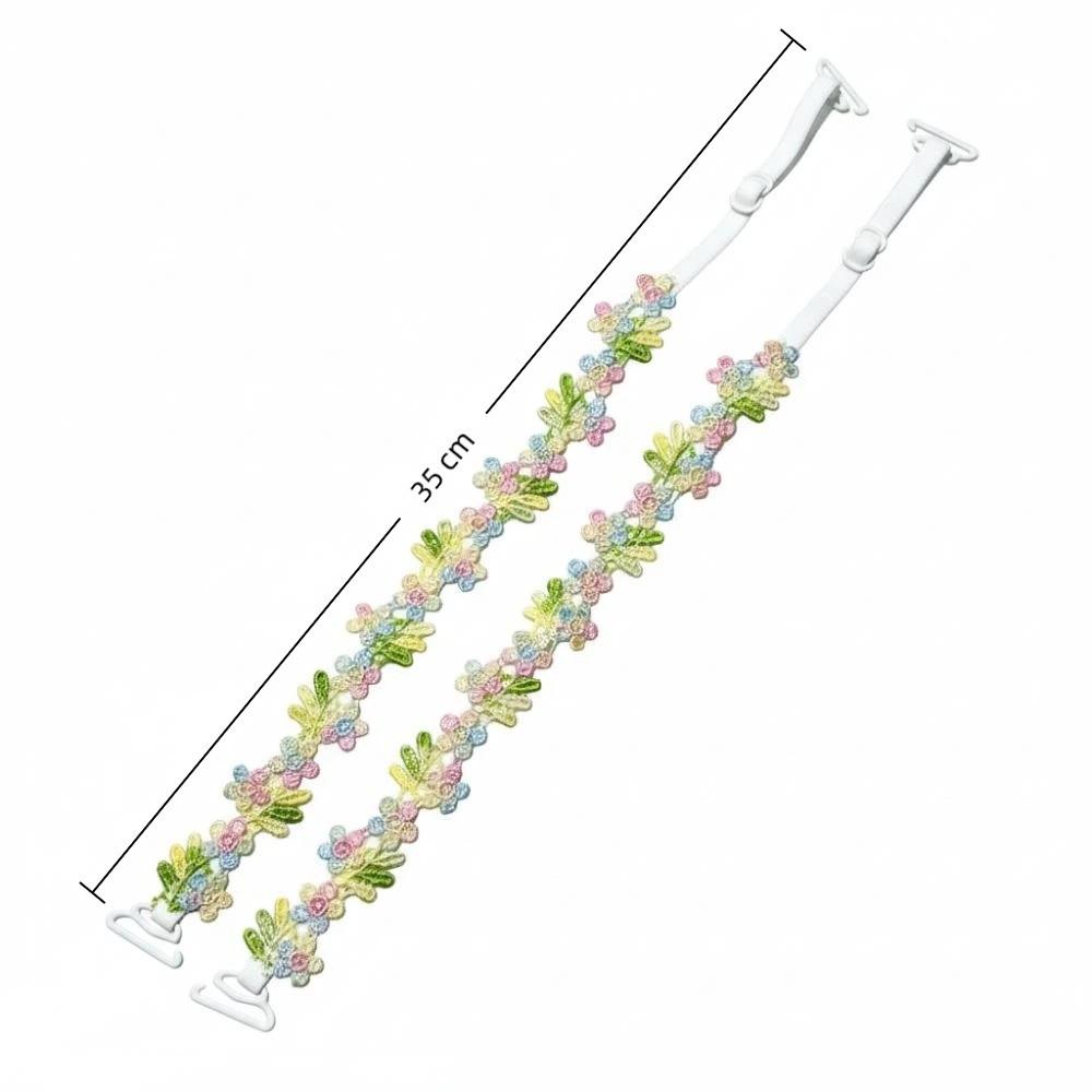 1pair Lace Flower Floral Bra Straps Adjustable Elastic Floral Shoulder Belts with Lace Trim Anti-slip Shoulder Straps Women