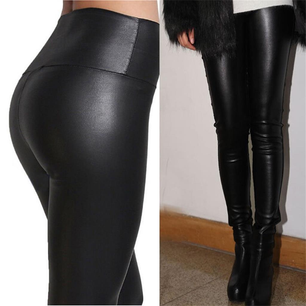 Sexy Ladies High Waist Wet Look Faux Imitation Leather Leggings Pants Women Fashion Trousers
