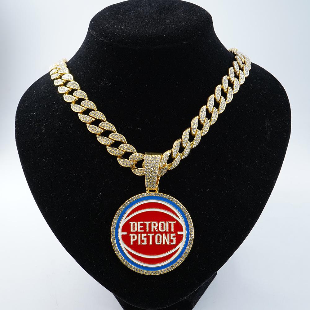 Hip Hop Euro-American Detroit Pistons Detroit Pistons Alloy Pendant Cuban Chain Necklace
