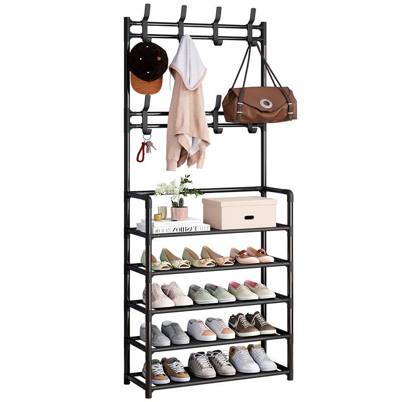 Multi-layer Dustproof Shoe & Hat Rack with Integrated Coat Rack for Indoor Use