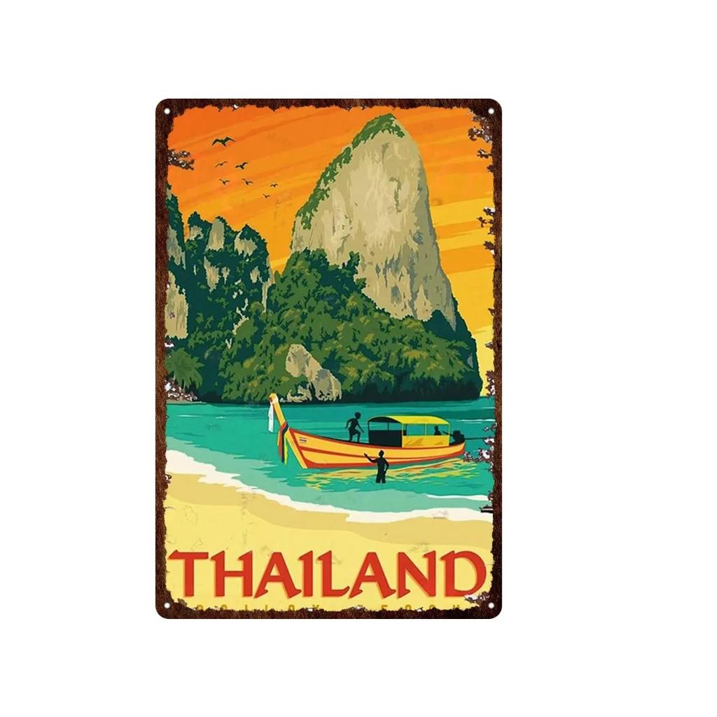 Aloha Philippines Brooklyn Vatican Bangkok Metal Plate Painting Iron Tin Sign Wall Art Picture For Garden Living Room Home Decor