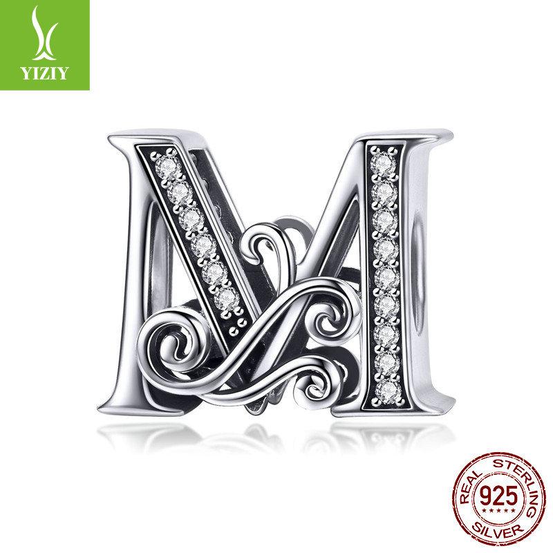 26 Letter Diy Bracelet Beaded Accessory, Zircon Sterling Silver Beads Loose Beads Bsc030