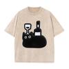Vintage Acid Wash Oversized T Shirt for Women Men Funny Cartoon Black Cat Beverage Cup Print Short Sleeve Tee Y2K T-shirts