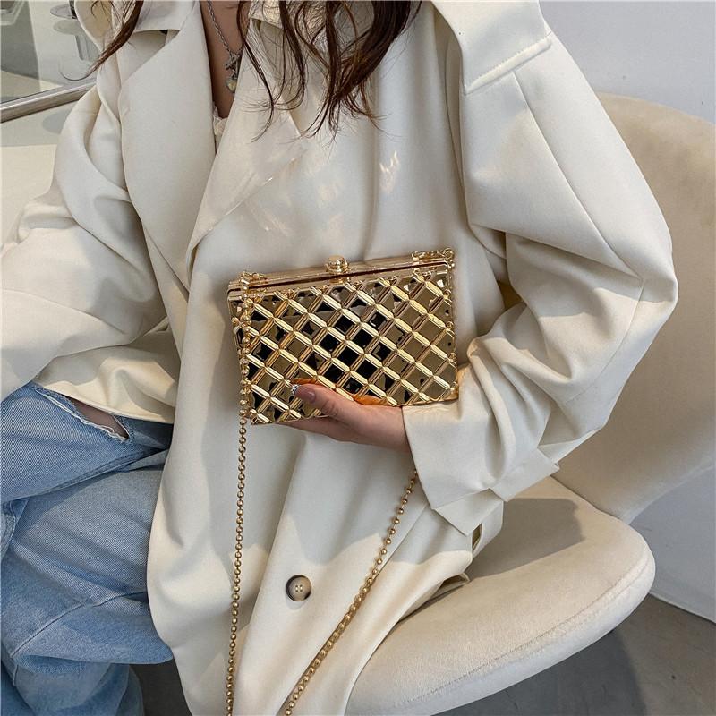 Metal Box Bag, European and American 2025 Fashion Rhombus Small Square Bag Ins Tide Shoulder Chain Small Fragrant Wind Dinner Bag Women