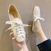 Fashion ZANPACE Casual Square Toe Platform Shoes New Spring Lace-Up PU  Loafers Women Shoes 2025 Soft Flat with Leather Shoes Female