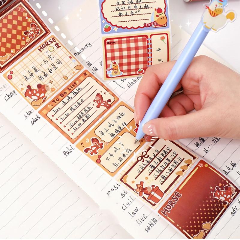 1/2Boxs Cute Pony Retractable Sticky Note Tape Has Stickiness Tearable Sticky Note Paper Cartoon Message Notes Stationery