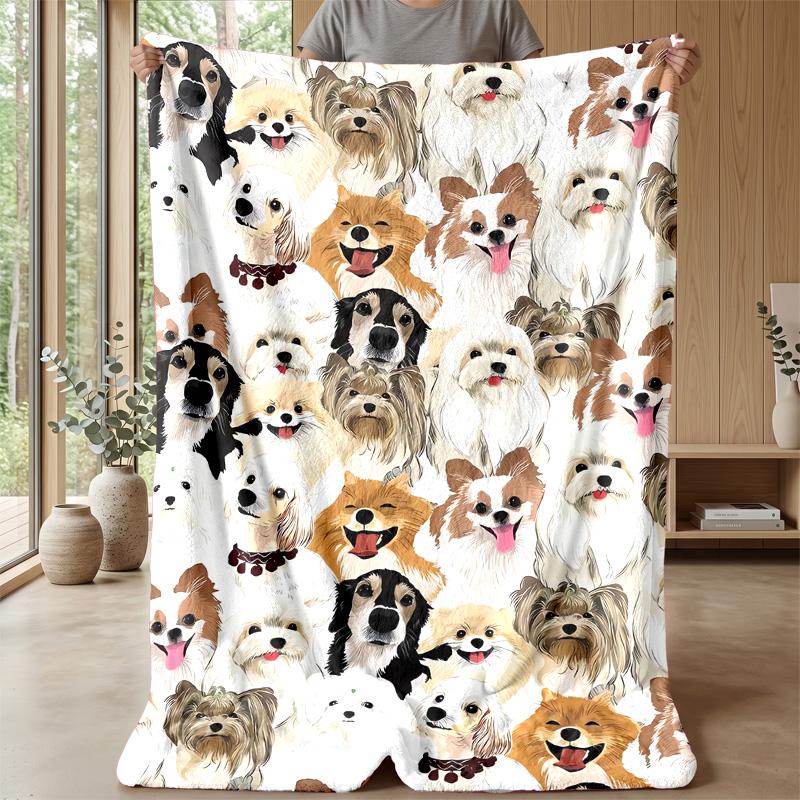 Group of Cartoon Dogs Theme Blanket Lightweight Warm Flannel Blanket Decorative Throw Blanket for Home Decoration