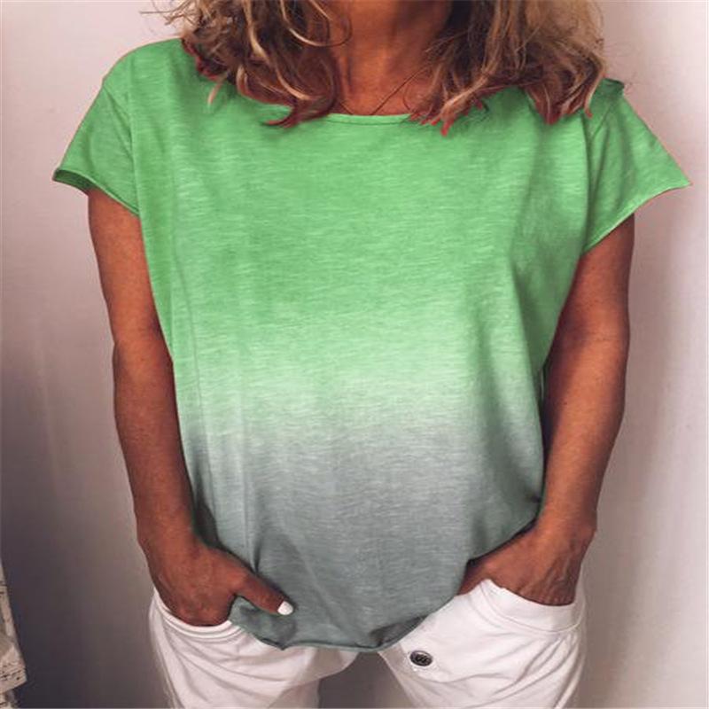 Women's Summer Rainbow Gradient Printed Round Neck Short Sleeve Loose T-shirt