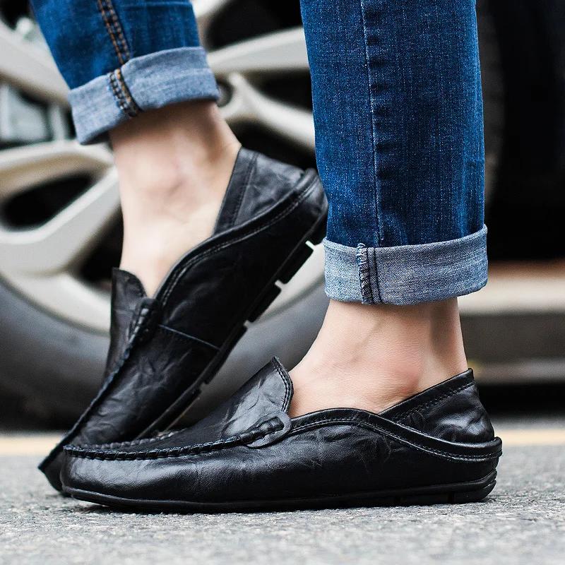Summer Fashion Men Loafers Italian Casual Luxury Brand Men Shoes Genuine Leather Light Breathable Slip on Boat Shoes