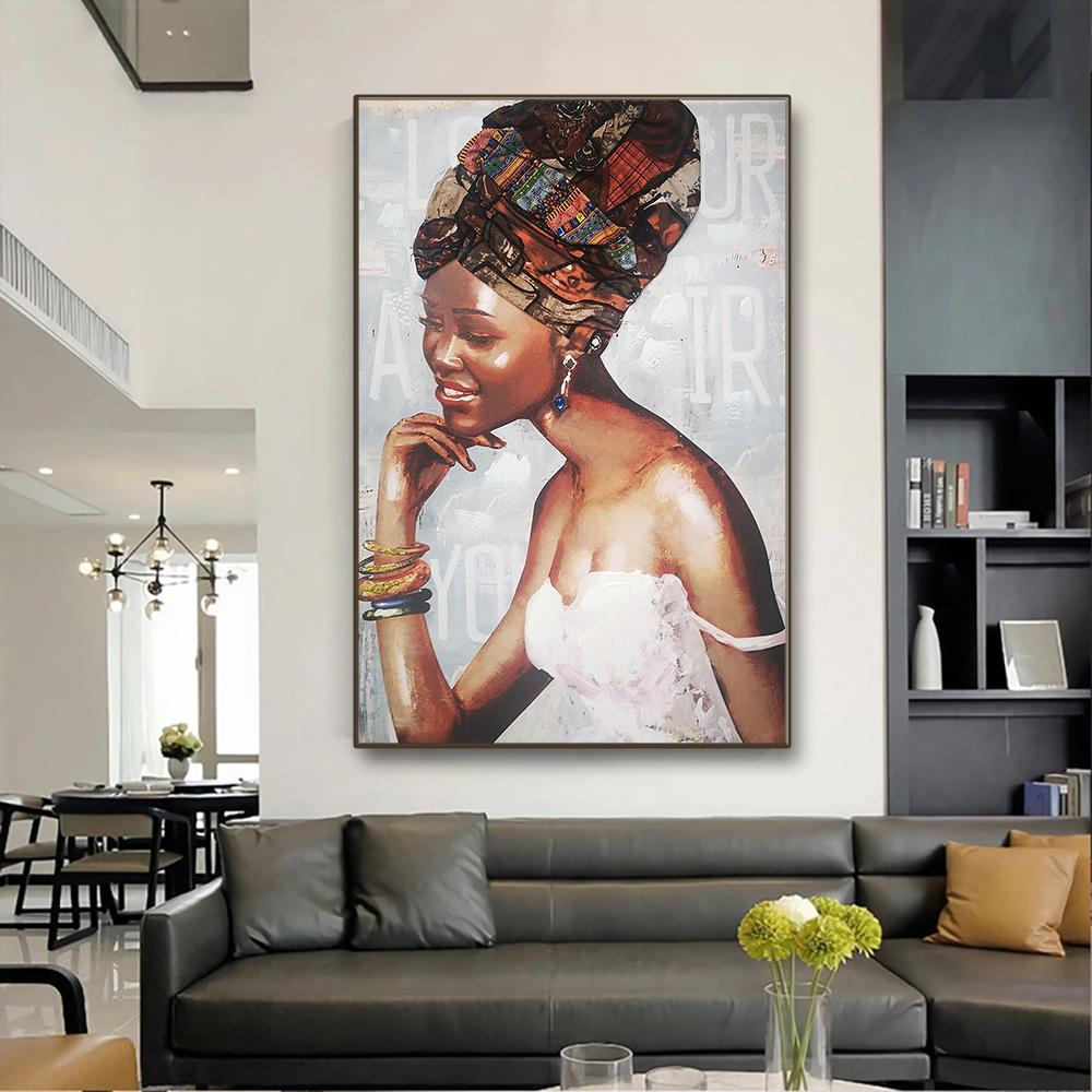 Afrikanska kvinnor Traditionell klänning Väggkonst Canvasmålning Huvudbonad Flicka Posters och utskrifter Bilder för vardagsrum Heminredning