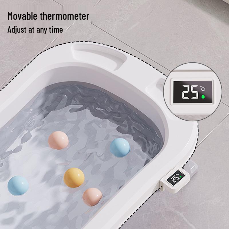Foldable, Temperature-Sensing Baby and Toddler Bathtub for Sitting or Lying