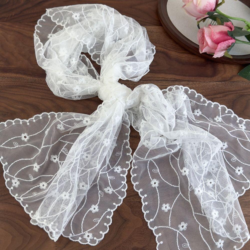 New Fashion Elegant Embroidered Flower Lace Scarf Breathable Mesh Lightweight Female Headscarf Long Silk Scarf Summer