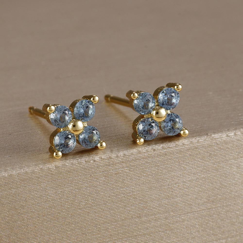 2PCS Stainless Steel December Birthday Stone Square Hanging Earrings Cubic Zirconia Chain Flower Dangle Earring Piercing Jewelry