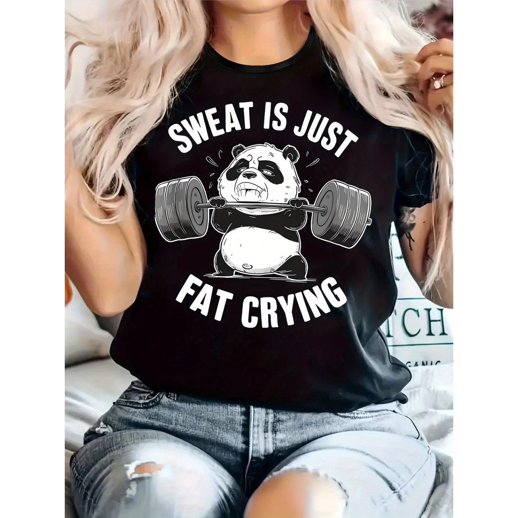 

Women S Casual Crew Neck T-Shirt with Funny Panda Weightlifting Print, Short Sleeve, Regular Fit, Spring & Summer Top, Gym Shirts XXL чорний