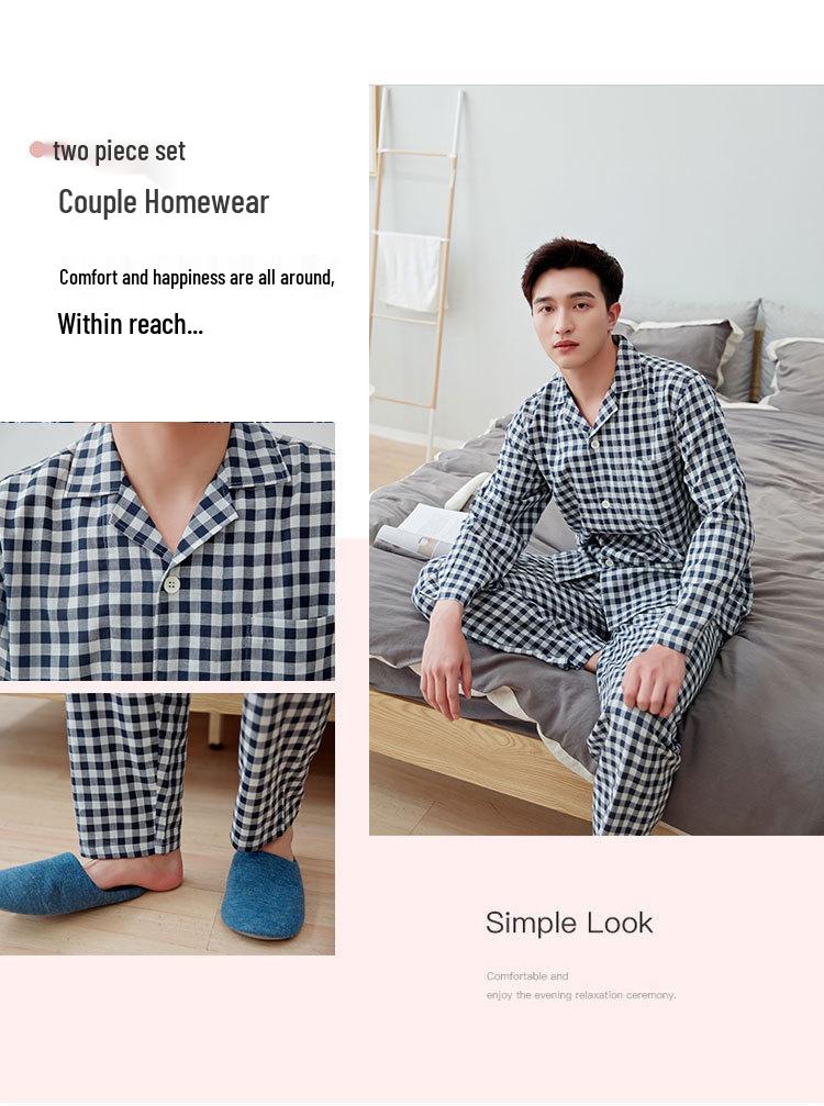 Long Sleeve Pure Cotton Gauze Pajamas - Spring & Autumn Couple Style