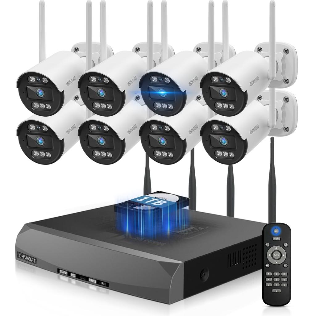 OHWOAI Security Camera Set with Talk and Double Wireless for Outdoor and Power for Home Surveillance (8 Cameras) Two-Way Antennas, Use, Wide-Angle