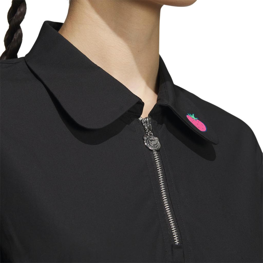 Lotso Bear Co-Branded Collection Pure Color Sporty Polo Collar Pullover Short Sleeve Dress Women Dress Black IP4022