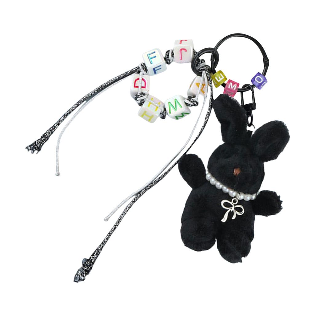 Plush Rabbits Bead Keychain Lovely Decorations Keyring Ornament Backpack Handbag Charm Pendant Gift for Girls Women