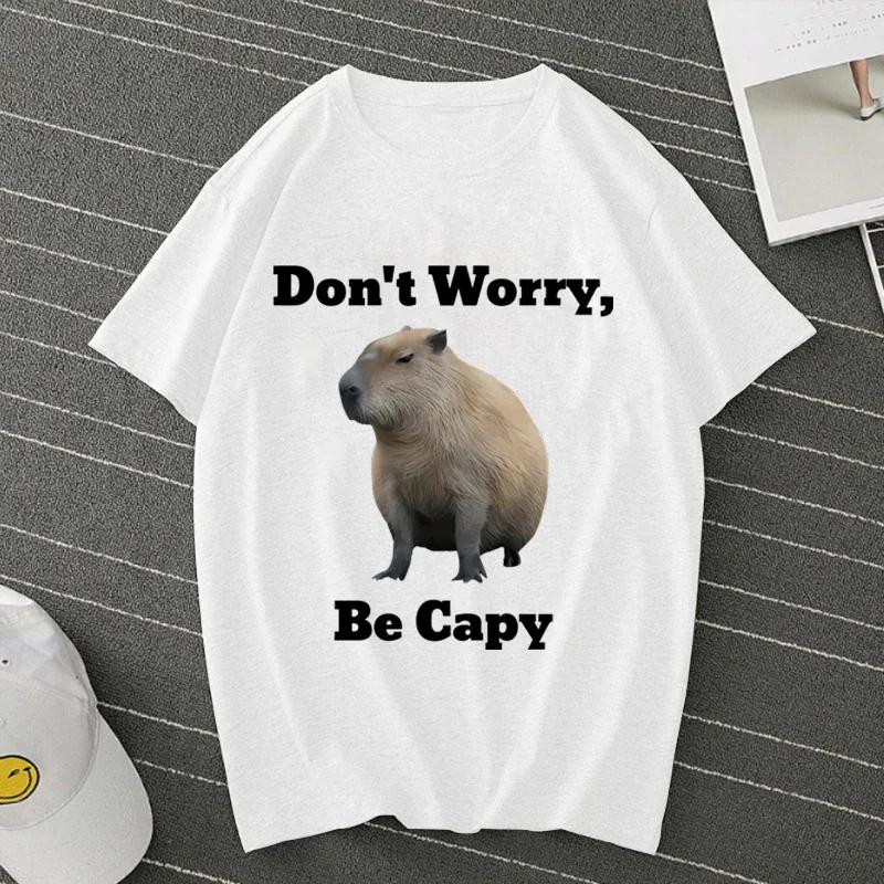 Don't Worry Be Capy Capybara Print Cotton Men‘s T-Shirt  And Women Tee Clothing Casual O-Neck Short Sleeve Streetwear T-Shirt