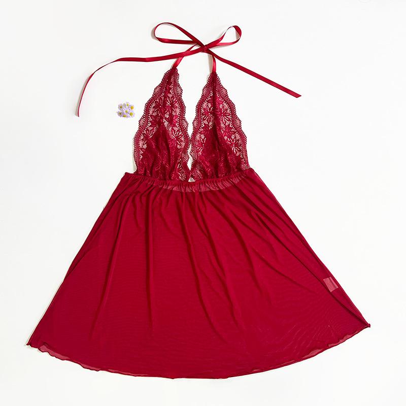 Halter Backless Sheer Mini Nightgown Sexy Sweet Loungewear Dress Women's Breathable Pajamas 712 Daring Playful Sleepwear Ideal for Intimate Evenings
