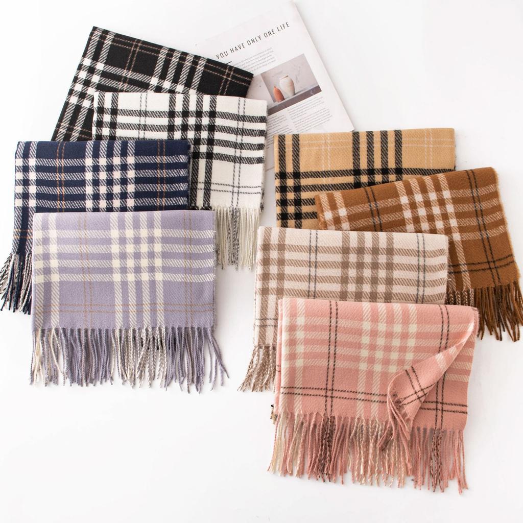 Autumn and Winter Fashion Versatile Plaid Women's Simple High End Imitation Cashmere Scarf To Keep Warm and Cold Proof Neck Scarf