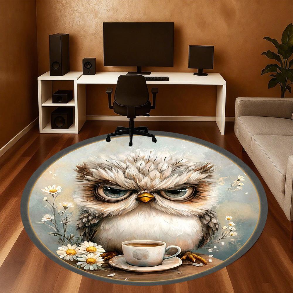 1PC Owl Coffee Office Round Area Rug, Under Office Chairs Bedroom Living Room Home Decor, Carpet for Office -1110051