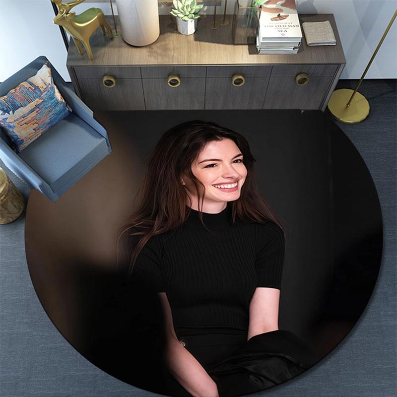 Anne Hathaway Pattern Round rug,Carpet Rug for Living Room Bedroom Playroom ,Non-slip Floor Mat,Holiday Gifts and Birthday Gifts.