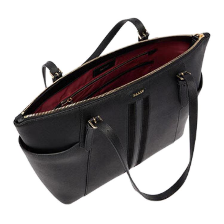 Bally Zipper Closure Striped Decorative Design Embossed Cowhide Tote Handbag Large Women tote Black Light-Gold 6306270