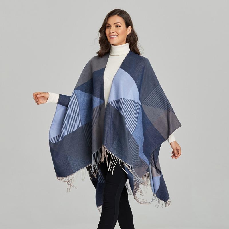 Neuer Schal Stola einfach Quaste Schlitzgabel warm Imitatkashmir groß Umhang Klimaanlage warme Decke