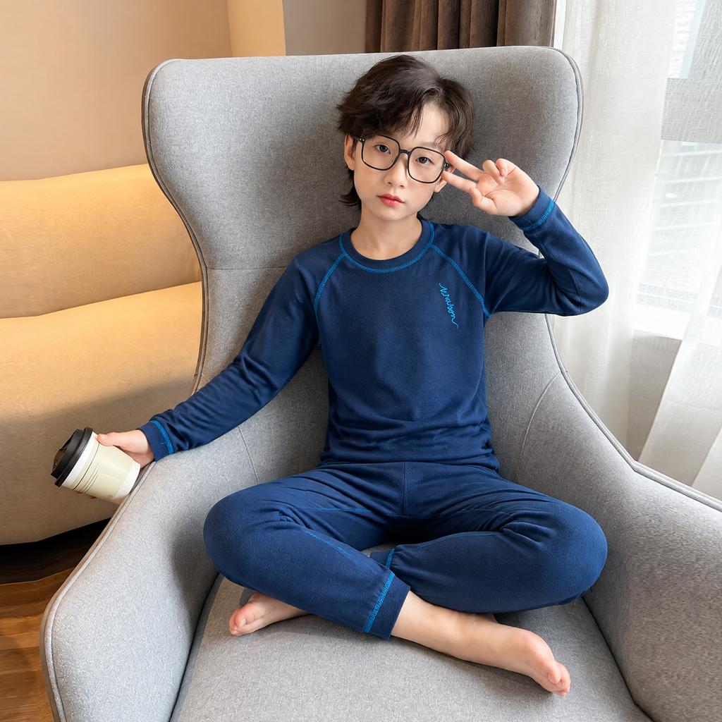 Boys long johns pajamas set autumn and winter middle and older children's winter thermal underwear German velvet