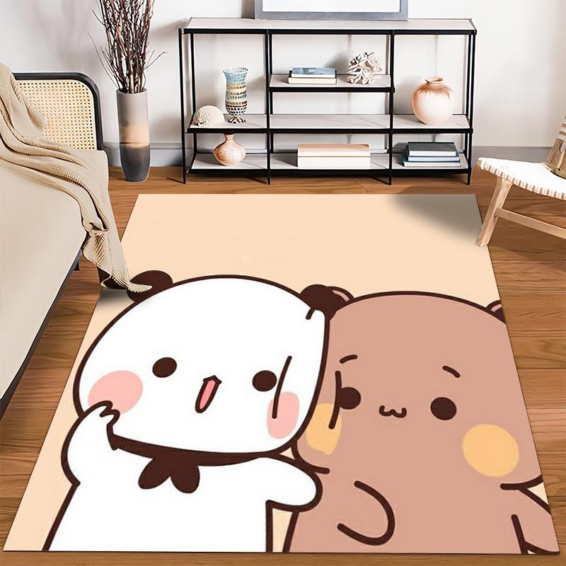 Cute Cartoon Panda and Bear Illustration On Soft Beige Background Carpet Design Suitable for Use As an Anti-slip1 For1room and Bedroom Sofas