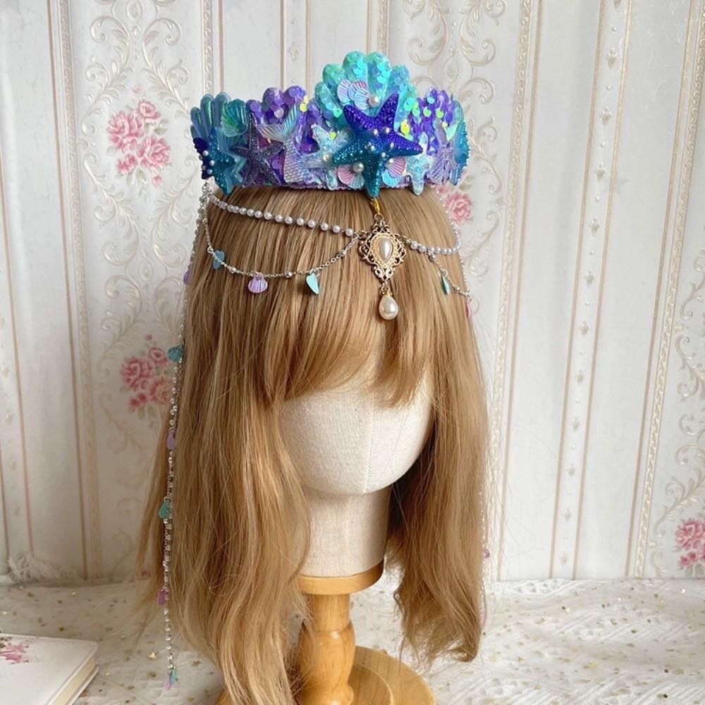 Tassel Mermaid Princess Headband Pearl Jewelry Tassel Crown Forehead Necklace Hair Hoop Children