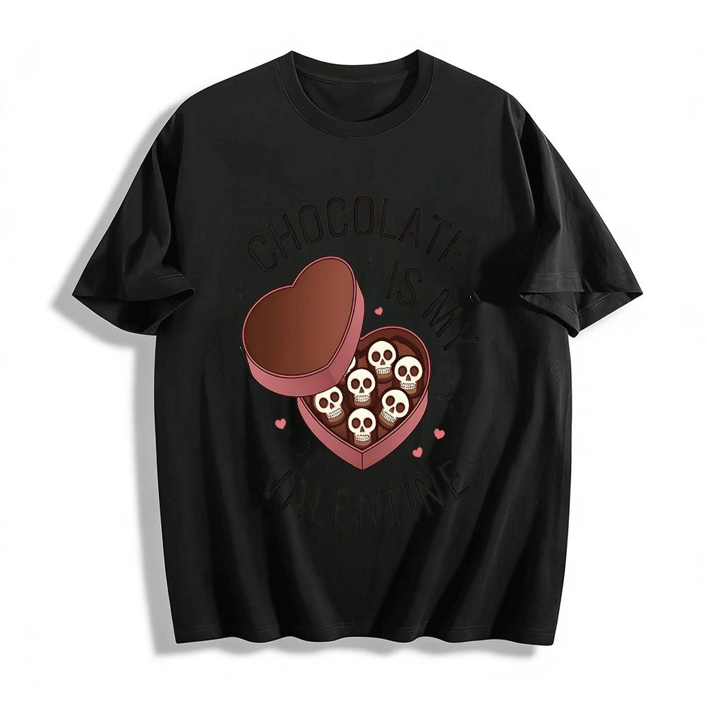 Chocolate Is My Valentine Skull Print Casual Top Pure cotton T-shirt XXS